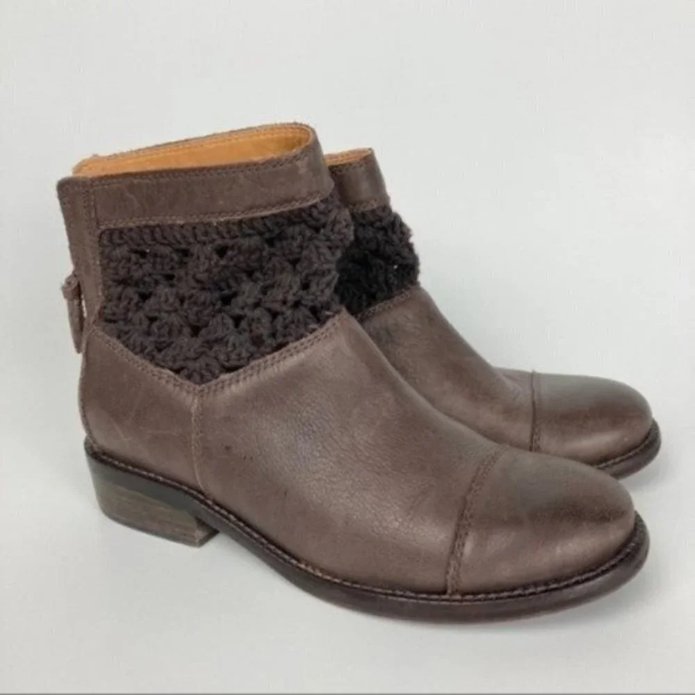 Anthropologie Latigo Carly Crochet Ankle Boots Espresso Sz 6.5M